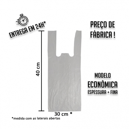 Sacola Plástica (R) Branca Econômica 30x40cm - Pacote com 1.000 unidades