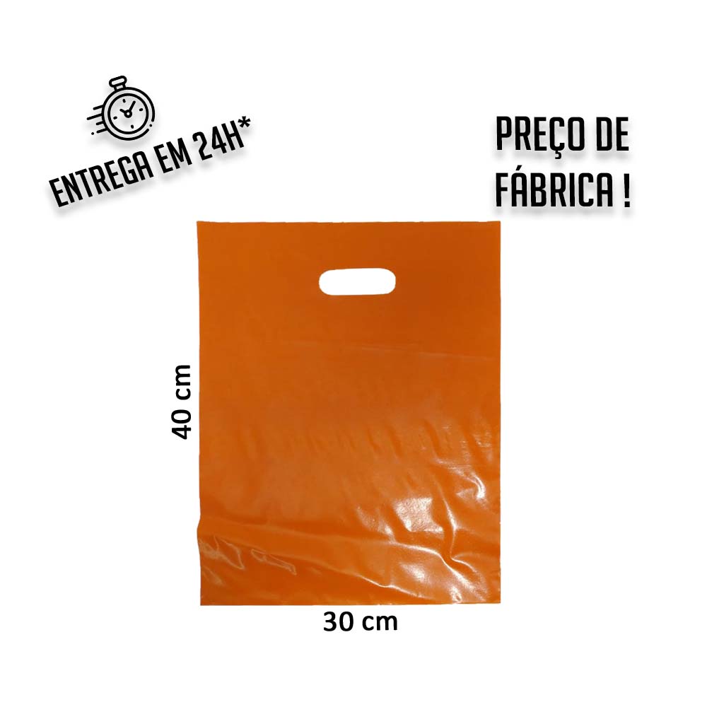 Sacola Plástica Laranja Boca de Palhaço Reciclada 30x40cm - pacote com 1Kg