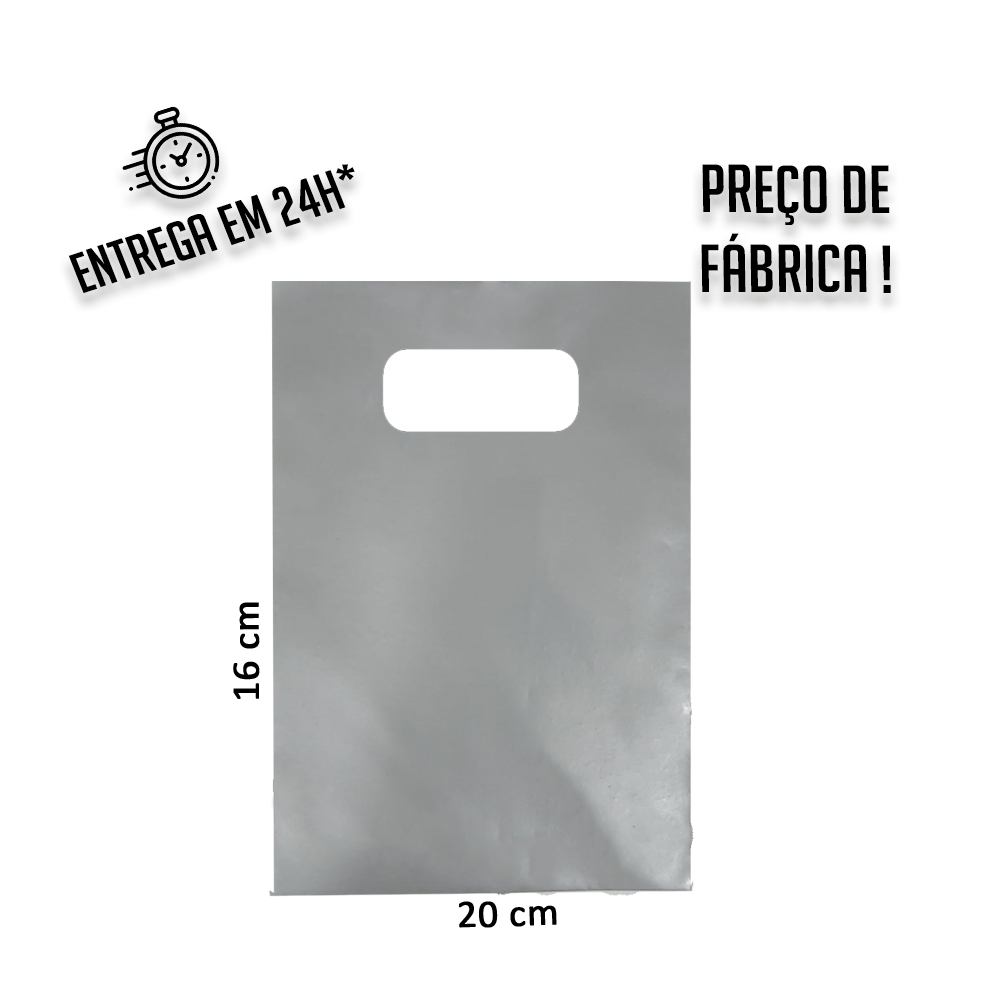 Sacola Plástica Prata Boca de Palhaço Reciclada  16x20cm - pacote com 1Kg