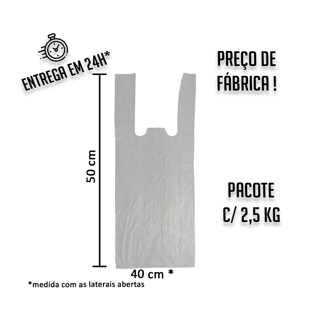 Sacola Plástica (R) Branca 40x50cm - Pacote com 2,5 KG