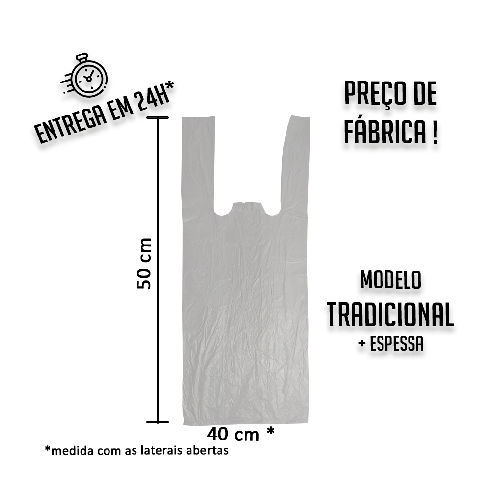 Sacola Plástica (R) Branca 40x50cm tradicional - Pacote com 1000 unidades