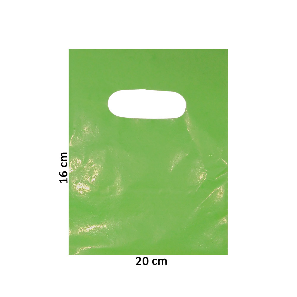 Sacola Plástica Verde Claro Boca de Palhaço Reciclada  16x20cm - pacote com 1Kg