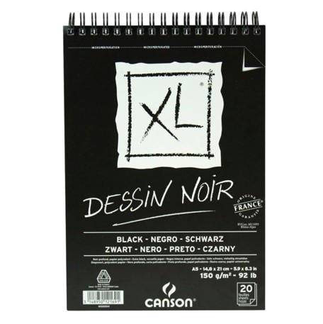 Bloco XL Canson A5 Dessin Noir - 150g/m²,  20 folhas