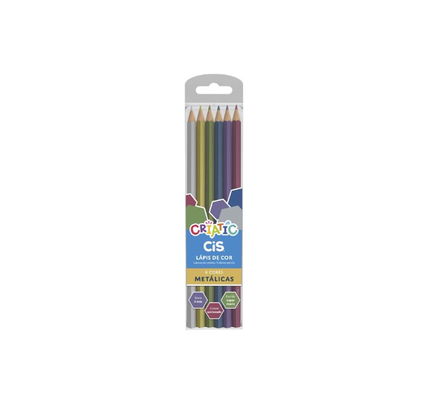 Lápis de Cor Escolar CIS Criatic - 6 cores Metálicas - Foto 0