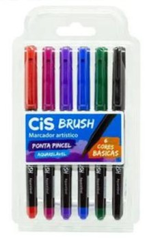 Caneta CIS Brush Pen Aquarelável Estojo c/ 6 Cores Básicas - Foto 0