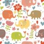 Papel de Parede Infantil - Elefantes, Flor e Coração