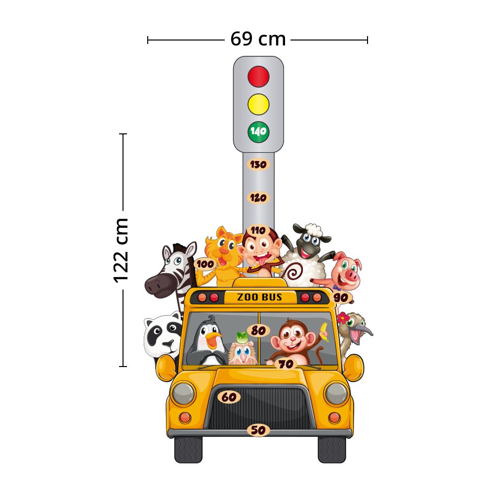 Adesivo de Parede Infantil Regua de Crescimento Zoo Bus