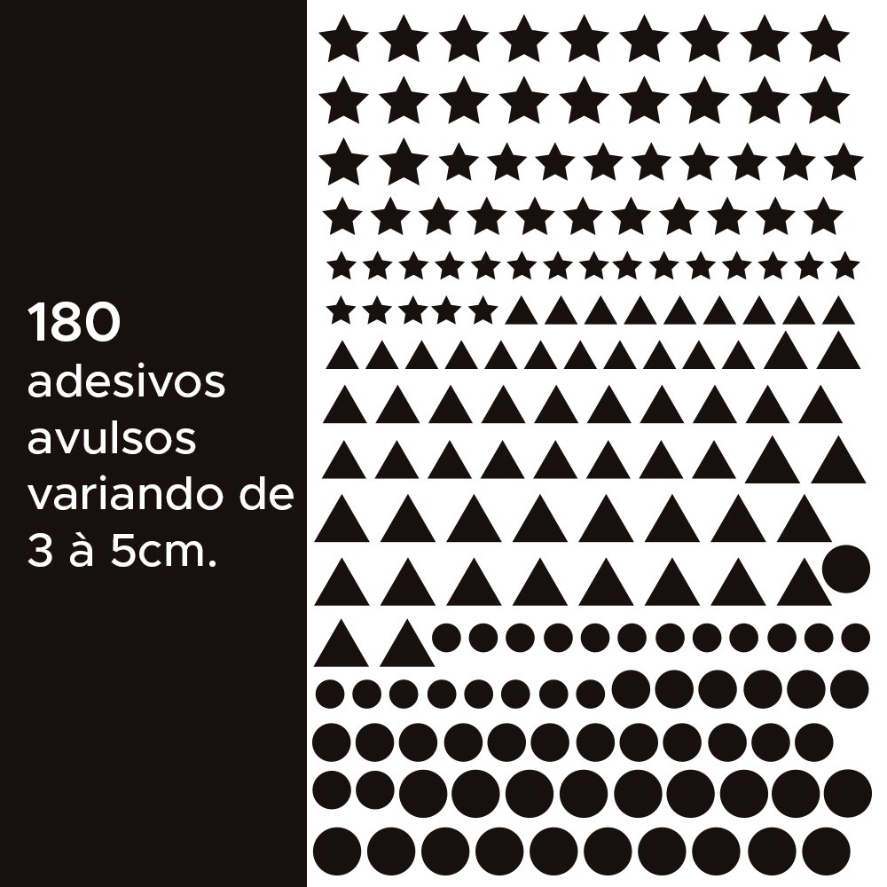 Kit de Adesivos Infantis Estrelas, Triângulos e Círculos Preto