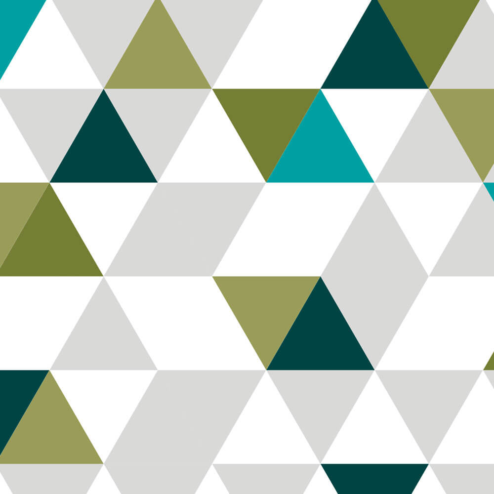 Papel de Parede Triangulo Branco, Cinza, Verde e Azul