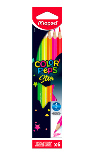 Lápis de Cor Color Peps Fluo MAPED 6 Cores