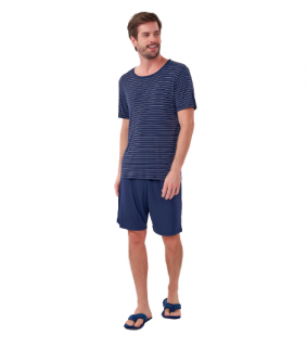 Pijama Masculino Verão Listrado Microfibra/Poliamida