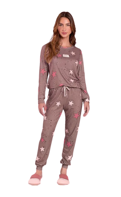 Pijama Feminino Inverno Jogger Stars Lua Luá