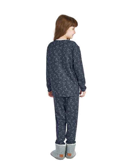 Pijama Infantil Menina Inverno Azul Marinho Mãe e Filha Família Cor Com Amor