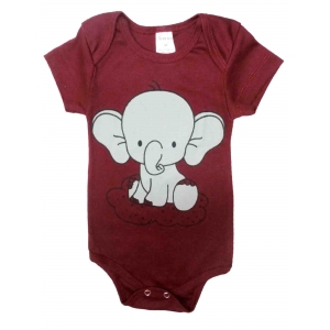 Body Bebê Manga Curta (P/M/G) - Veste de 0 a 18 Meses - Elefantinho - Bordô - Barato Bebê