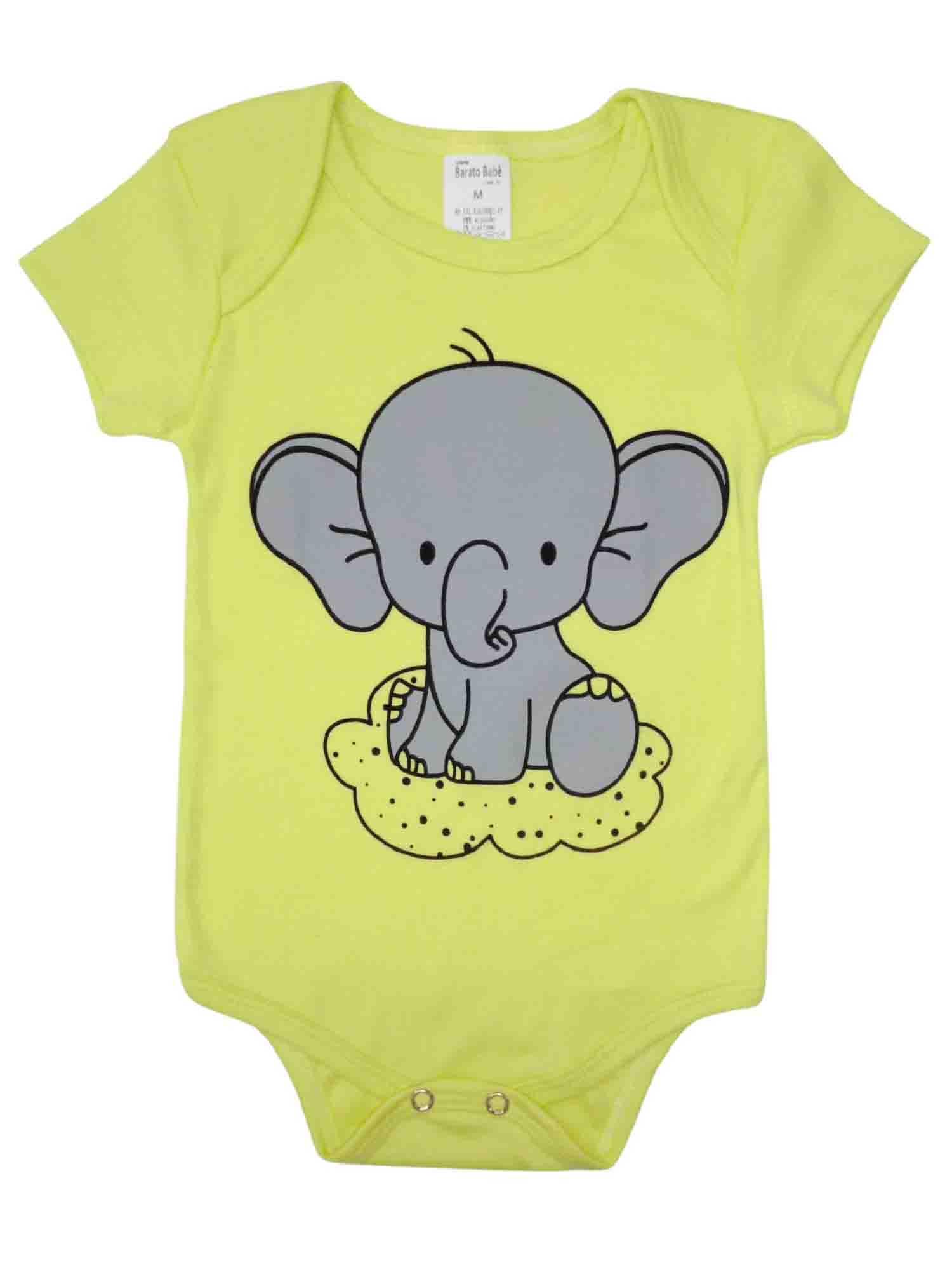 Body Bebê Manga Curta (P/M/G) - Veste de 0 a 18 Meses - Elefantinho - Verde - Barato Bebê