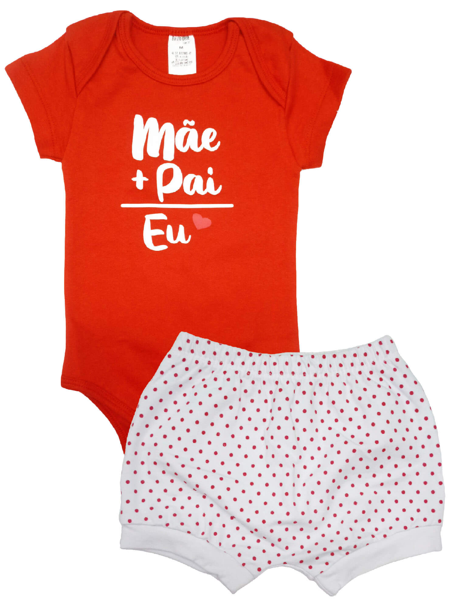 Conjunto Bebê MC (P/M/G) - Frases - Mamãe + Papai = Eu - Barato Bebê -Vermelho