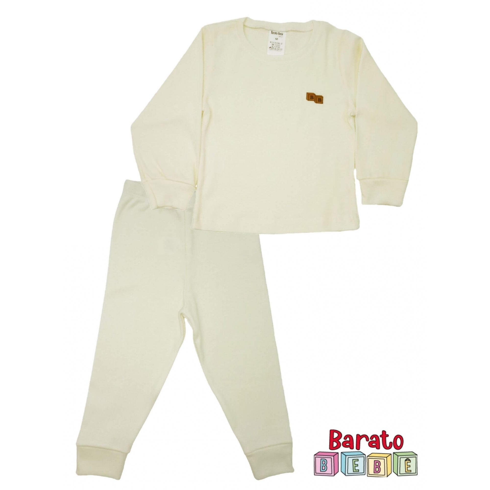 Conjunto Pijama Longo Bebê (P-M-G-GG)- Barato Bebê - Off White