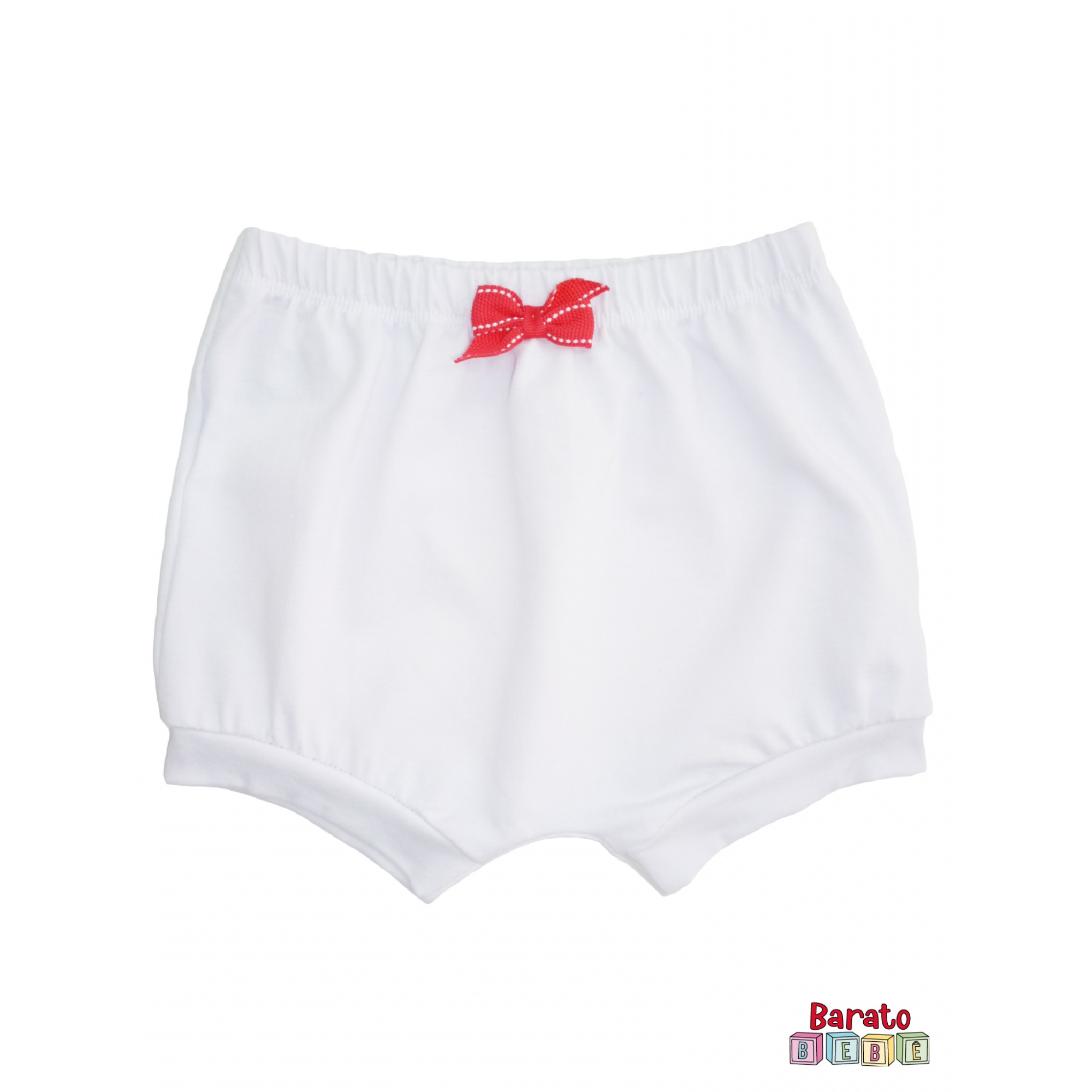 Shorts(Tapa Fralda) Bebê(P/M/G)  - Barato Bebê - Branco c/ Laço Pink
