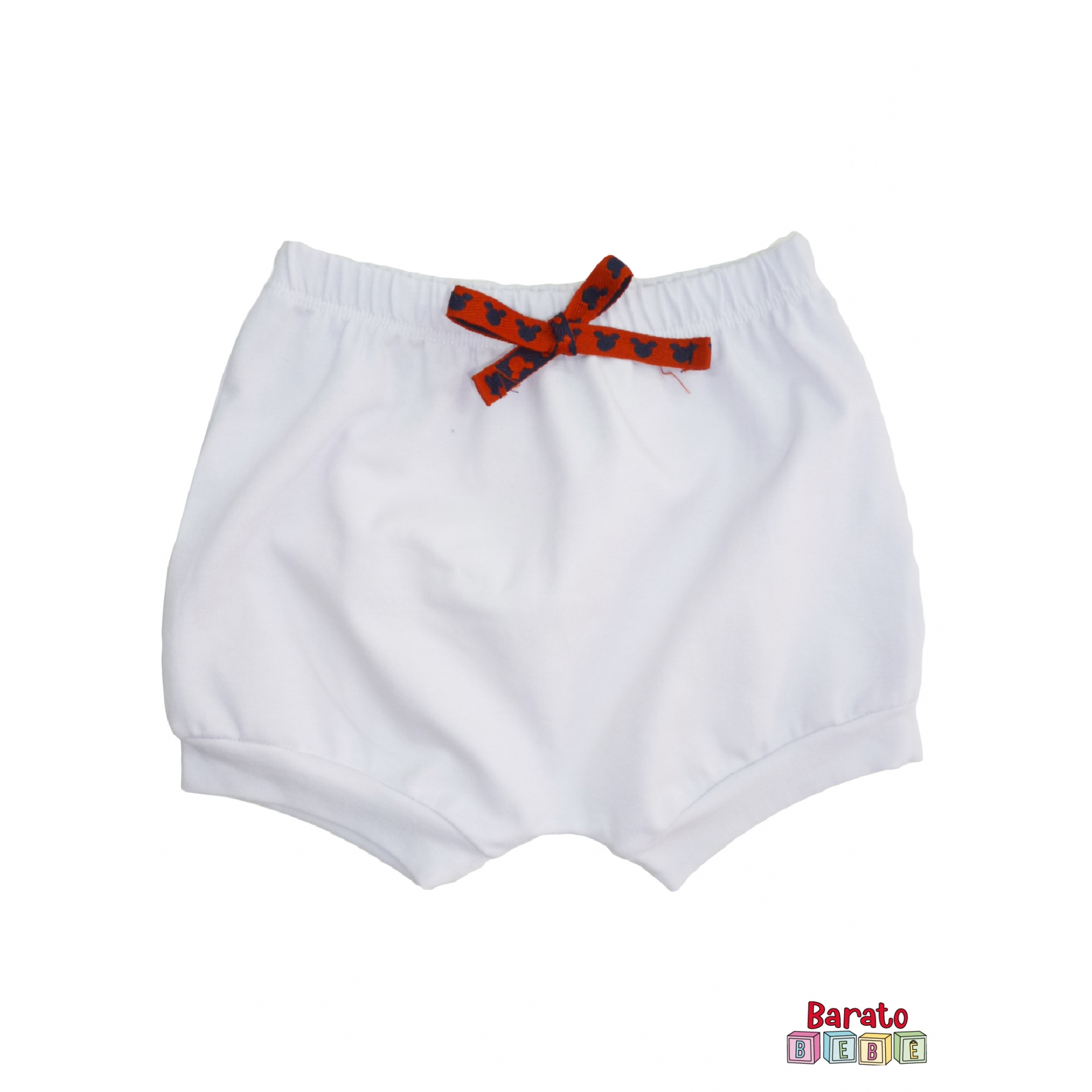 Shorts(Tapa Fralda) Bebê(P/M/G)  - Barato Bebê - Branco c/ Laço Tematico