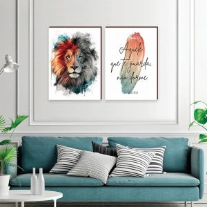 Dois Quadros | Leão Colorido com Frase | Fundo Branco | 50x70