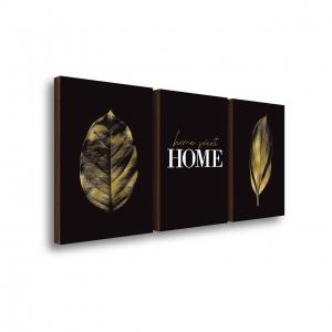 Três Quadros | Folhas Douradas com Sweet Home| 40x60