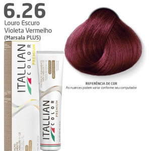 Itallian Color Premium Louro Escuro Violeta Vermelho Marsala Plus 6.26 Coloração Permanente - 60g