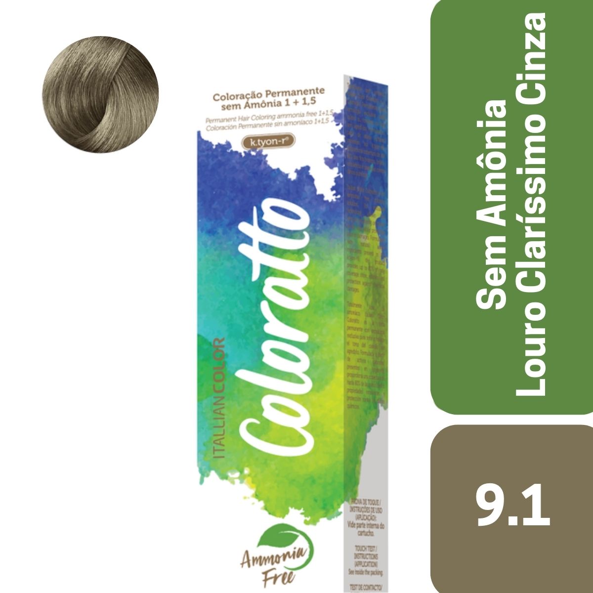 Itallian Color Coloração Sem Amônia Coloratto Louro Claríssimo Cinza 9.1 - 60g