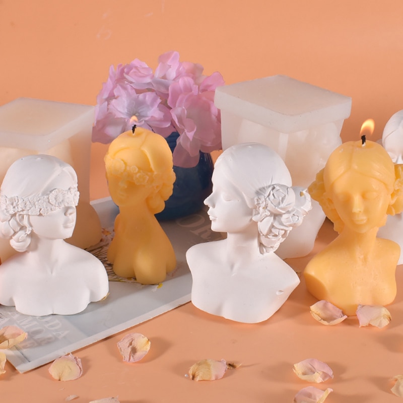 Glamour vendado menina retrato silicone vela molde diy aromaterapia vela que faz o molde artesanal scented sabão silicone molde