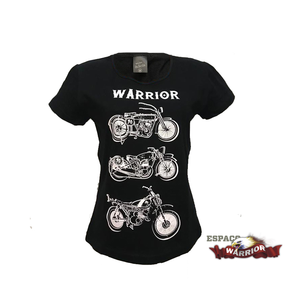 Camiseta Feminina Warrior 3 Motos Preta 