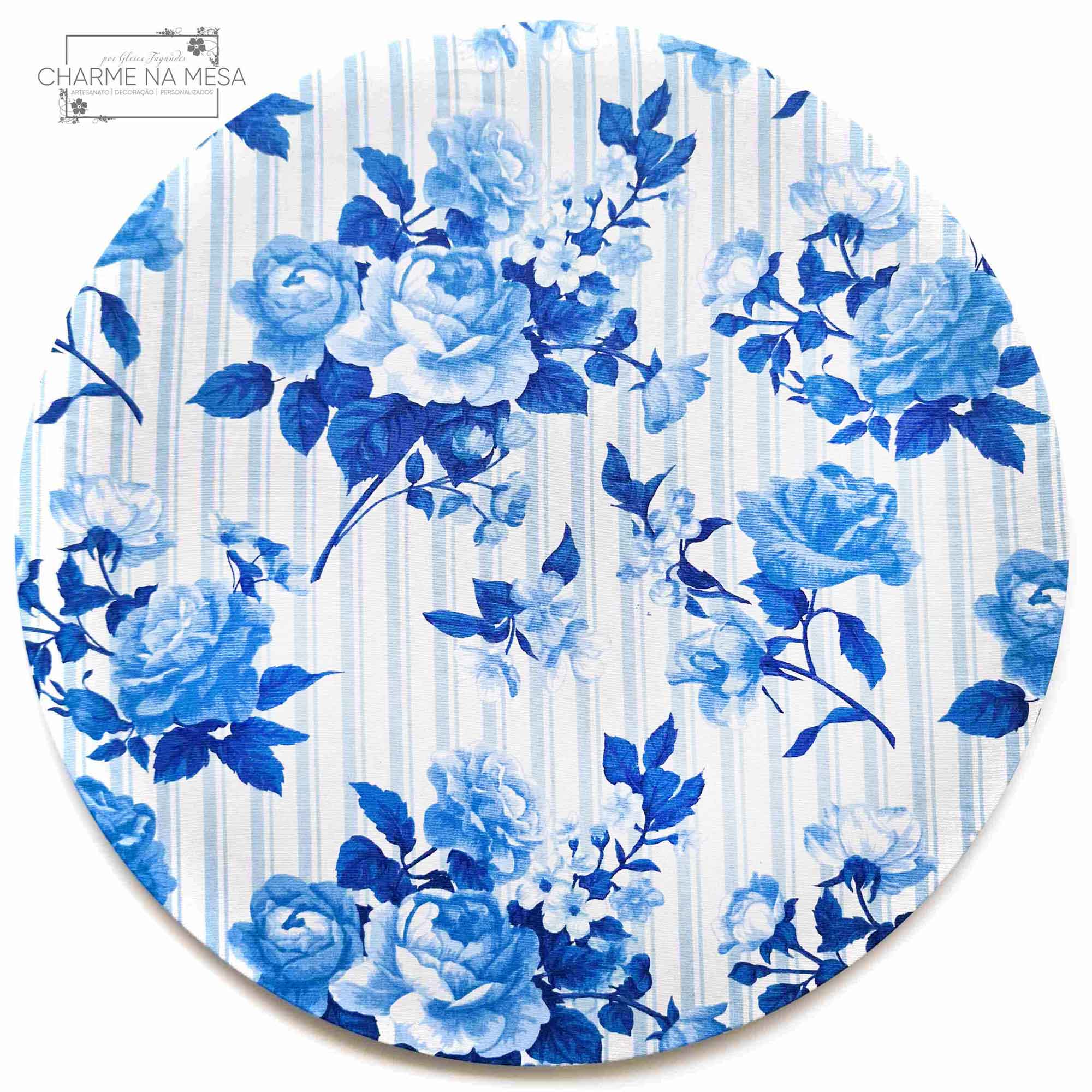Capa p/ Jogo Americano Floral Azul, tecido Tricoline - Foto 0
