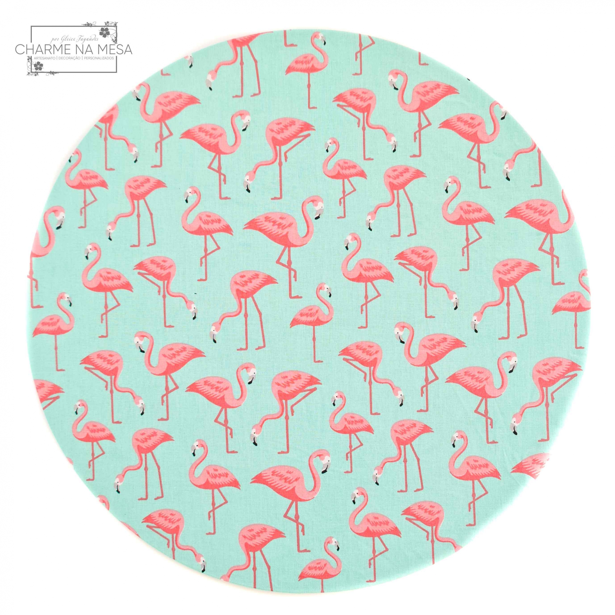 Capa p/ Jogo Americano redondo Azul de Flamingo, tecido Tricoline - Foto 0