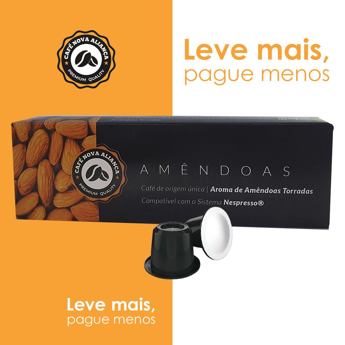 Kit Cápsulas de Café Compatível Nespresso Sabor Amêndoas 6cx