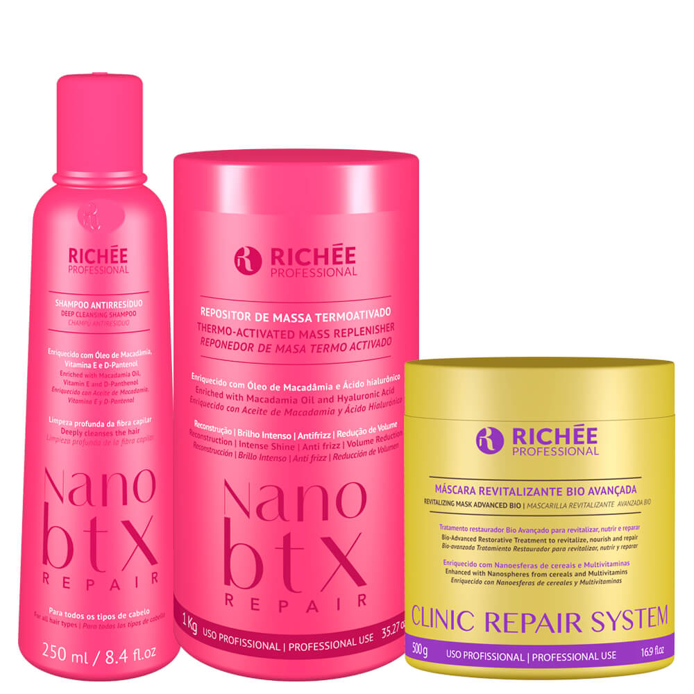 Kit Richée Nanobtx + Shampoo Antirresiduo e Clinic Repair