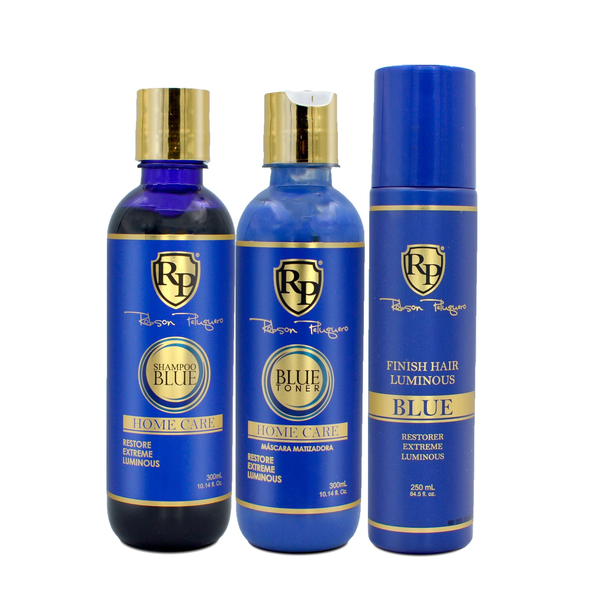 Kit Robson Peluquero Shampoo e Matizador Blue Home Care 2x300ml + Finalizador Finish Hair Luminous 250ml