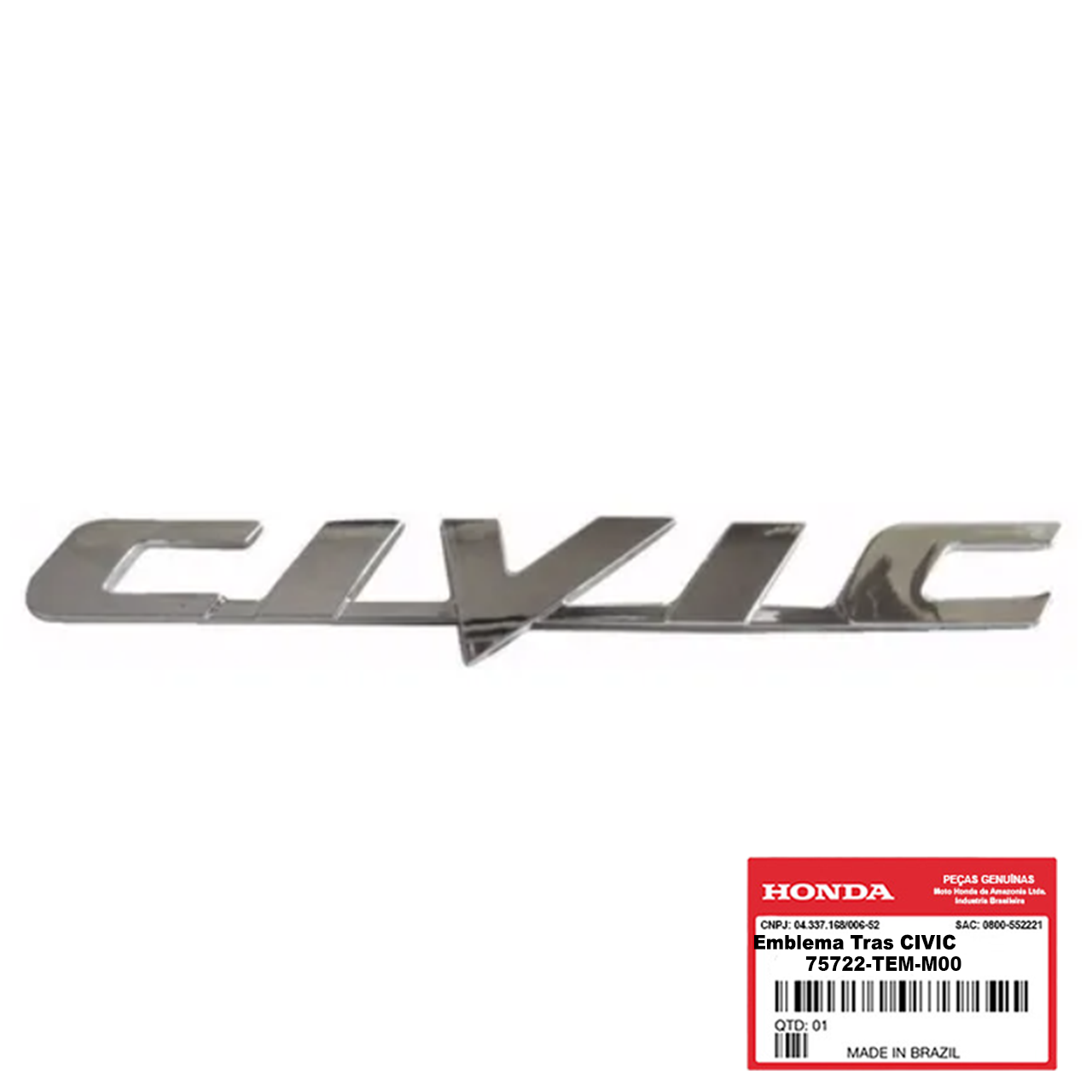 Emblema Traseiro Honda CIVIC 2017-2021 Original 75722TEMM00