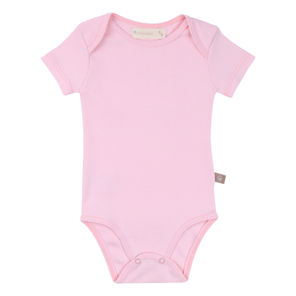 Body manga curta rosa bebê algodão