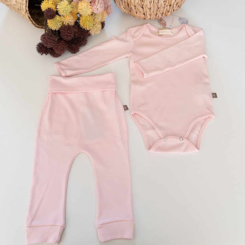 conjunto calça/body rosa algodão