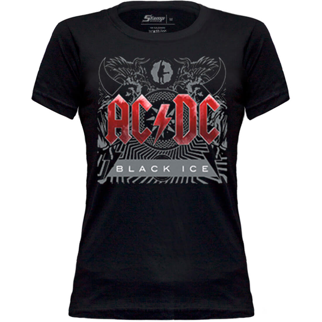 Camiseta Baby Look Adulto Black Ice AC/DC STAMP - Foto 1