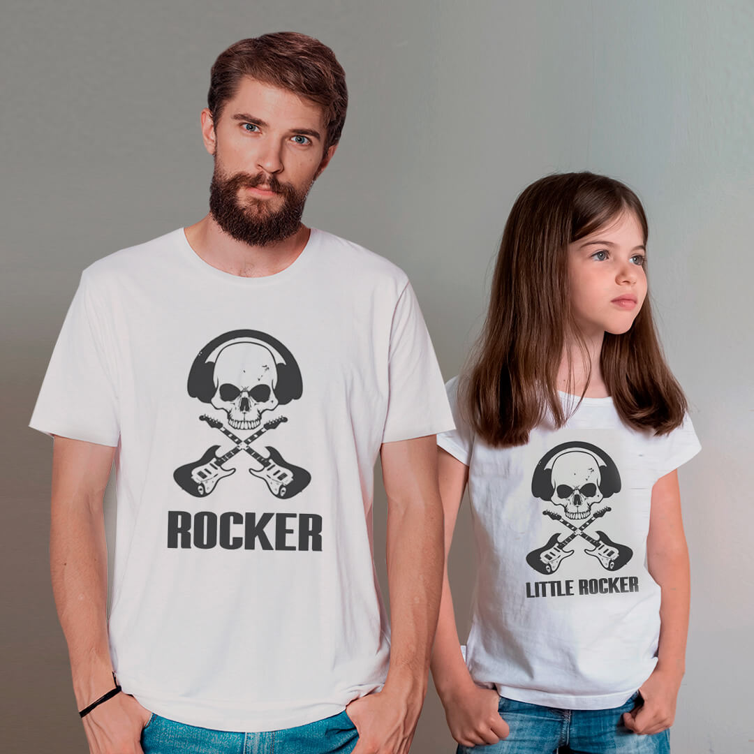Kit Camisetas Pai e Filha Fita ROCKER CAVEIRA - Foto 0