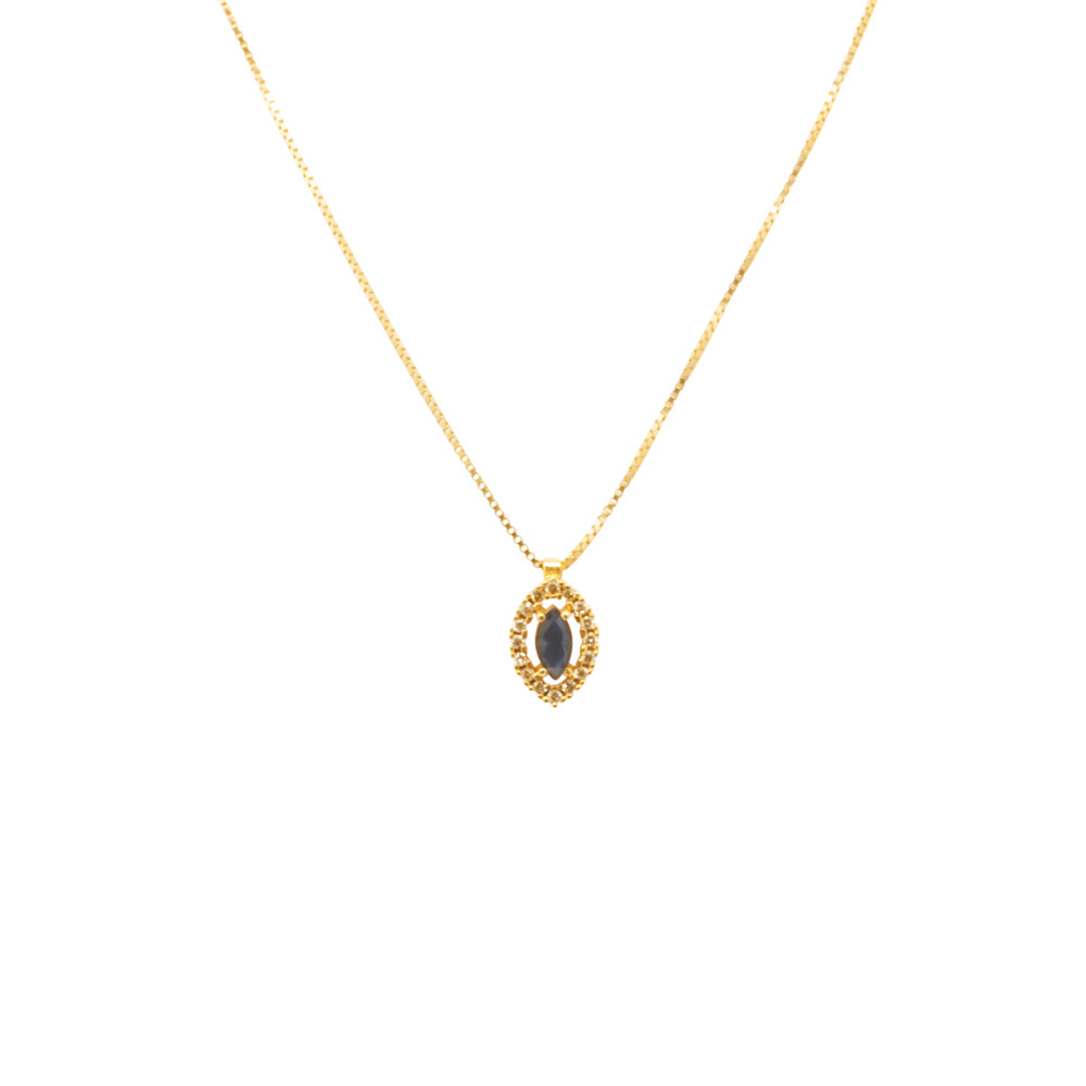 Gargantilha Ouro 18k Safira Azul e Diamantes 50 cm