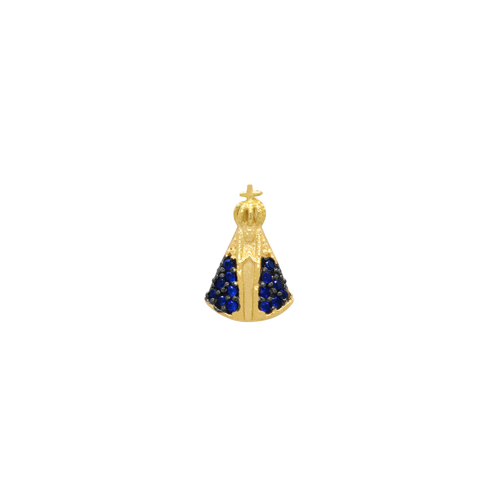 Pingente Ouro 18k N. Sra. Aparecida Pequena com Zircônias Azuis 12 mm