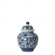 Potiche Branco e Azul Porcelana Ming Beihai D 18 Cm