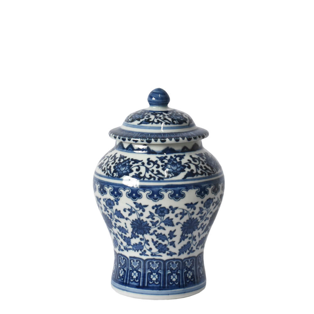 Potiche Branco e Azul Porcelana Ming Beihai C 20 Cm