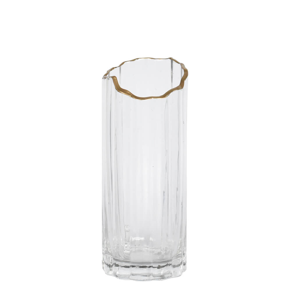 Vaso Transparente com Frizo Dourado Faraday G 30 Cm
