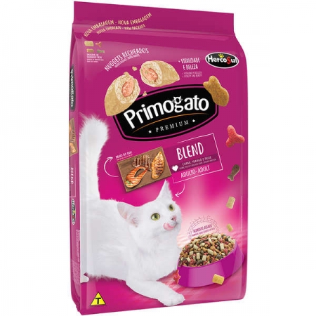 Ração Seca Primogato Premium Blend Carne, Frango e Peixe para Gatos Adultos