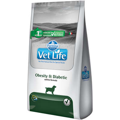 Alimento Seco Vet Life Natural Obesity & Diabetic para Cães Adultos Obesos ou Diabéticos -Farmina