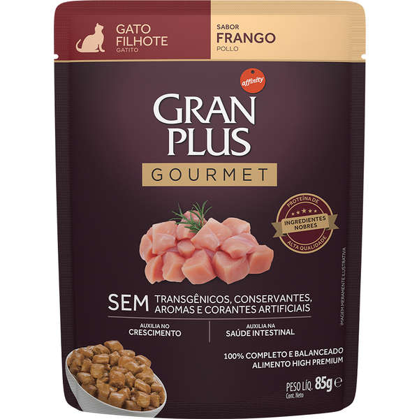Ração Úmida GranPlus Sachê Gourmet Frango para Gatos Filhotes - 85 g