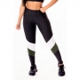 Calça Legging Feminina Fitness Academia Preta com Verde Militar e Branco Cintura Alta
