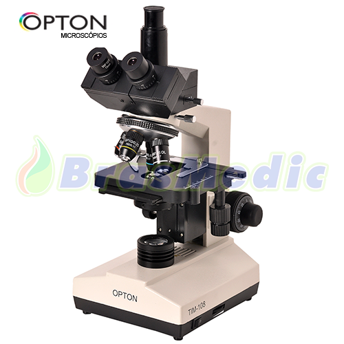 Microscópio Biológico Trinocular com Aumento 40x até 1600x, Objetivas Acromáticas e Iluminação LED. Código:TIM-108