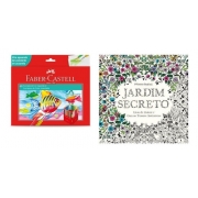 Kit - Livro para Colorir Antiestresse Jardim Secreto + Lápis Cor 60 Cores Aquarela Faber-Castell